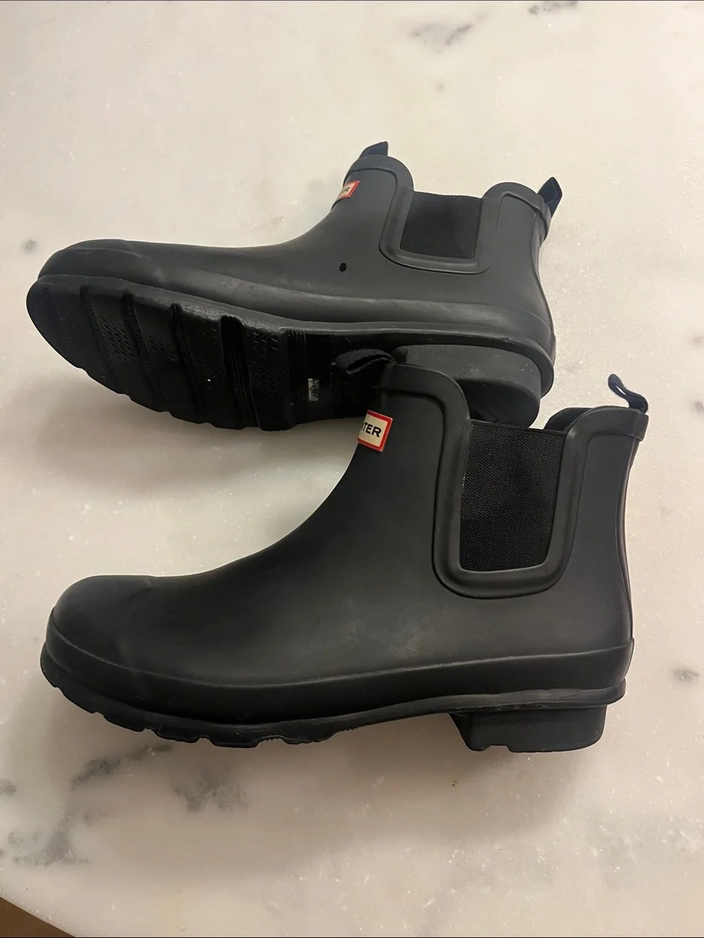 Hunter Kids Black Chelsea Rain Boots with Pull Tabs and Logo